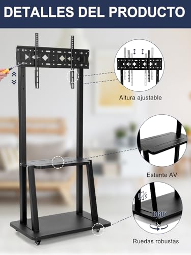 Detalle 2 de Soporte de TV con Ruedas, Ajustable, Hasta 75"