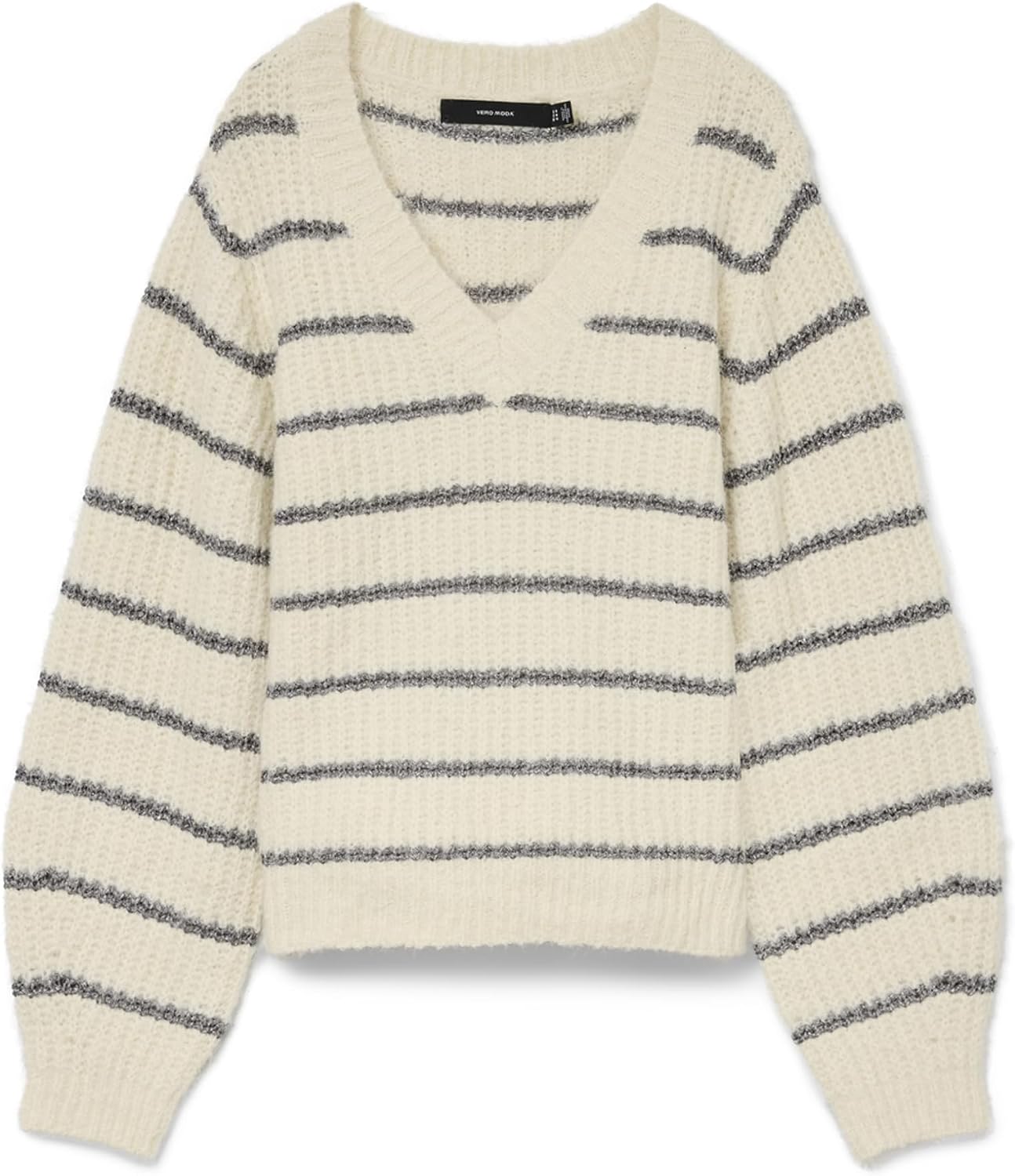 Detalle de VERO MODA Vmawesome Shine Ls V-NCK Stripe Pull Boo Femme – Pull à col en V, manches longues, coupe normale