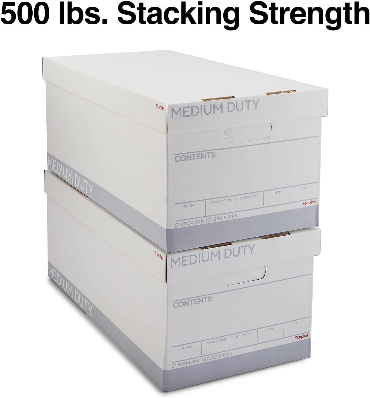 Detalle de Staples Letter-Size Storage & Filing Box, 12-Pack, Stackable Cardboard, White/Gray