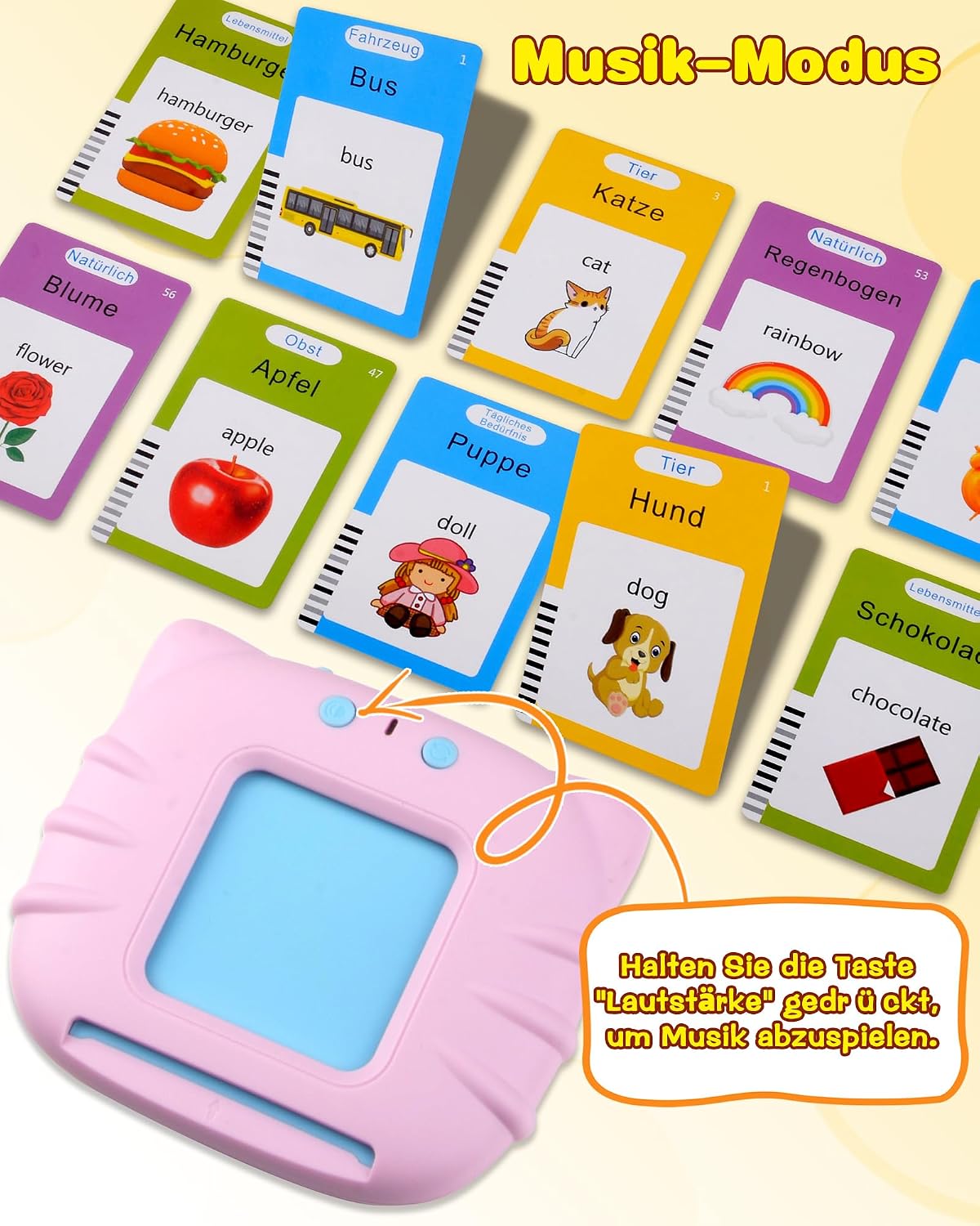 Detalle de Sprechende Flash-Karten (Standard Deutsch, 255 Blätter) – 510 Wörter, 3 Sprachmodi, für Kleinkinder 2–4 Jahre