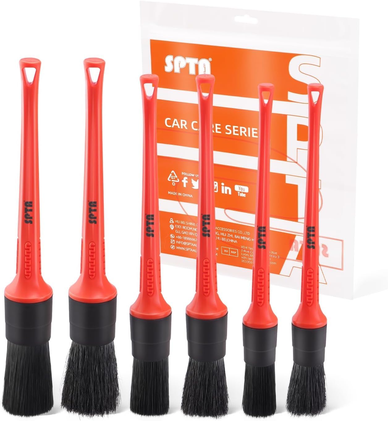 Detalle de Detaillierungsbürsten-Set für die Autopflege (6 Größen) – Auto Detail Brush mit Naturhaar-Mischfasern und Kunststoffgriff