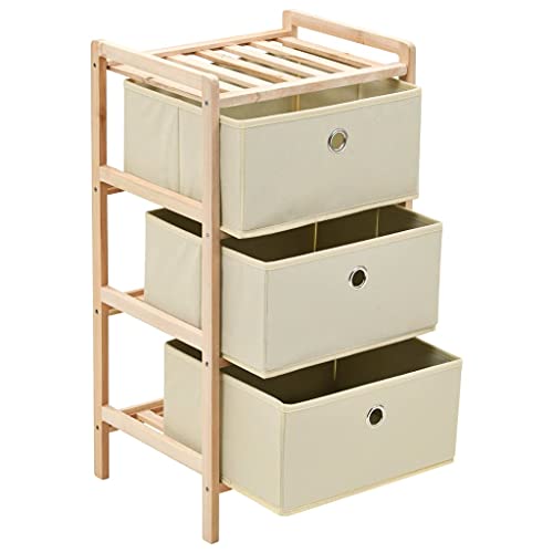 Detalle de vidaXL Estantería de almacenaje con 3 cestas de tela y madera de cedro beige
