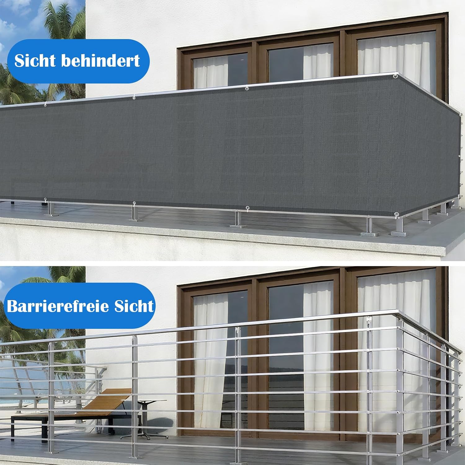 Detalle 2 de COOL AREA Balkon Sichtschutz 90x800 cm – wetterfest, blickdicht, UV-Schutz und einfache Montage