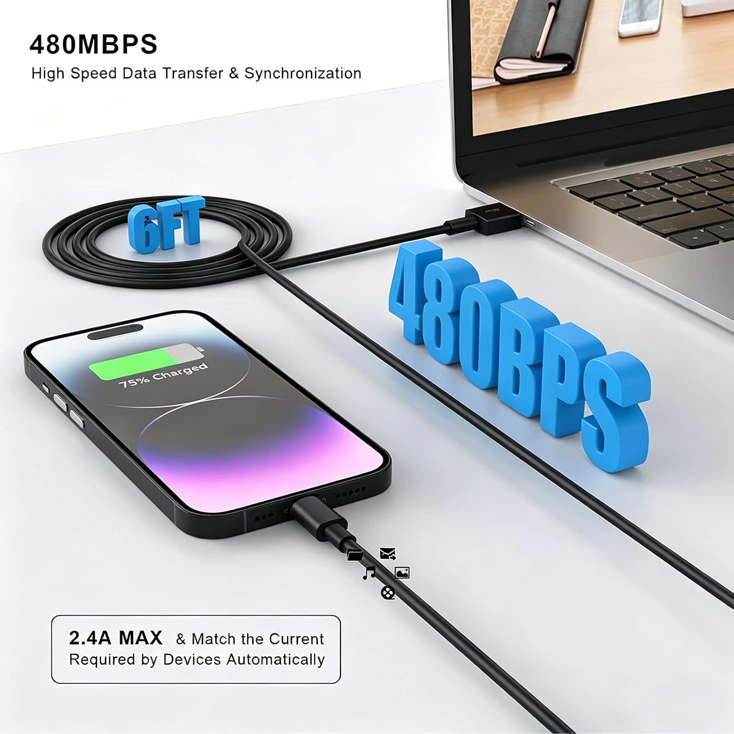 Thumbnail 3 de esbeecables CA-56A iPhone Charger Set with Two 6-Foot MFi Lightning Cables