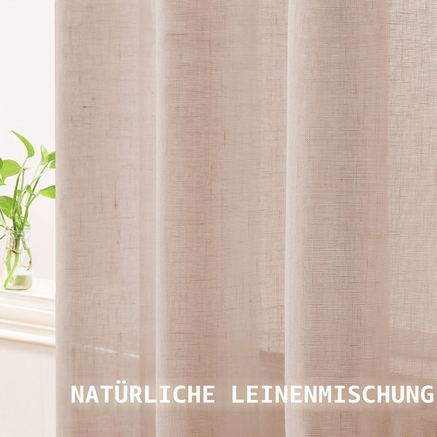 Detalle de BellaHills Gardinen Leinenoptik Kurz Vorhänge – 2er Set, 145x140 cm, Naturleinen