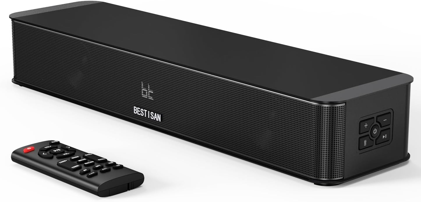 Detalle de BESTISAN 16.5-Inch 2.1 Soundbar with Built-In Subwoofer – HDMI eARC, Bluetooth, USB Playback