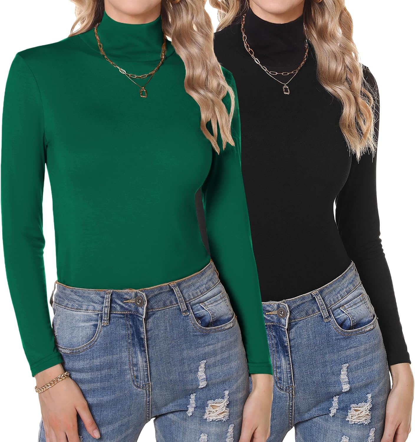 Detalle de Aottori Pack 2 camisetas cuello alto mujer