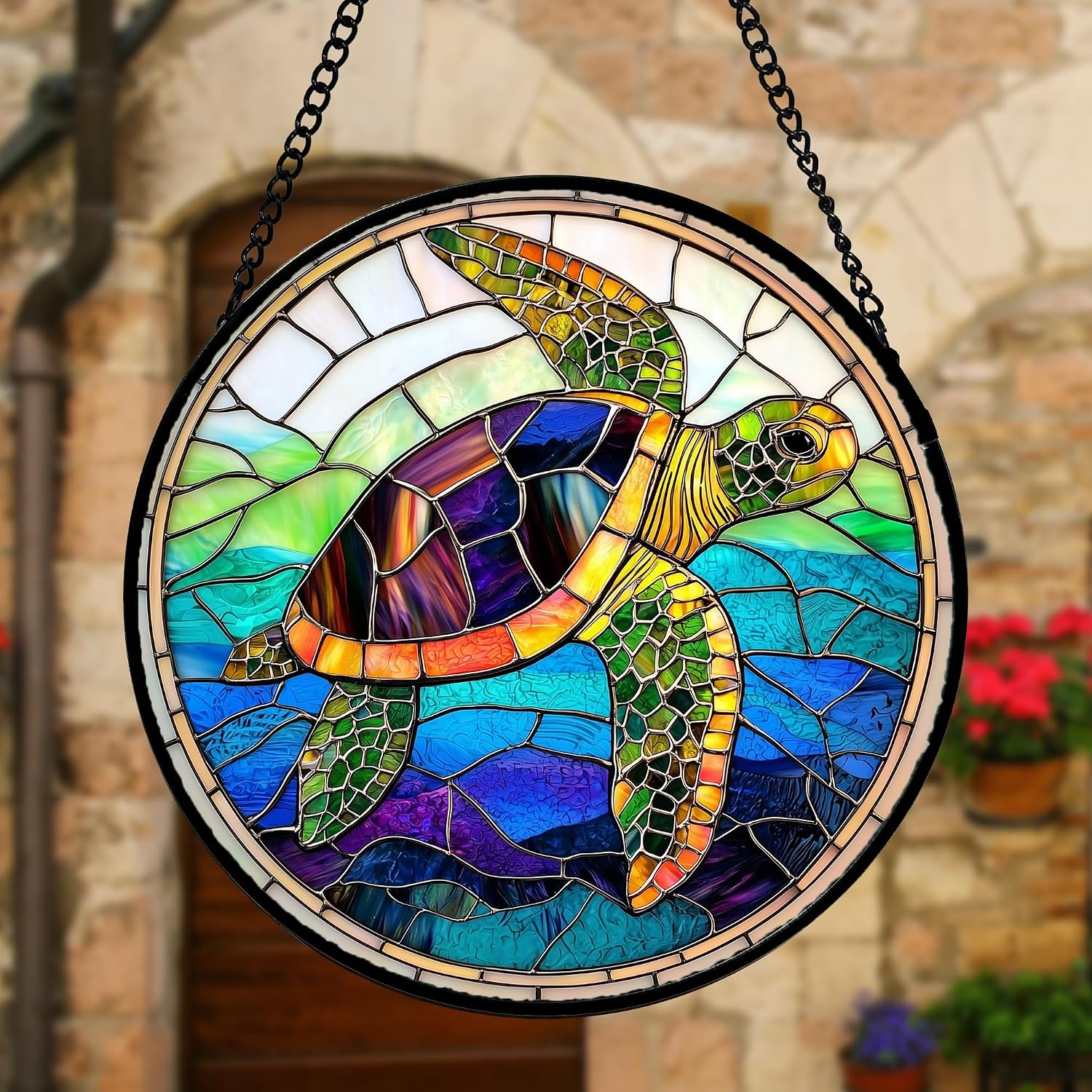 Detalle 2 de Sea Turtle Stained Glass Suncatcher 9.8-Inch