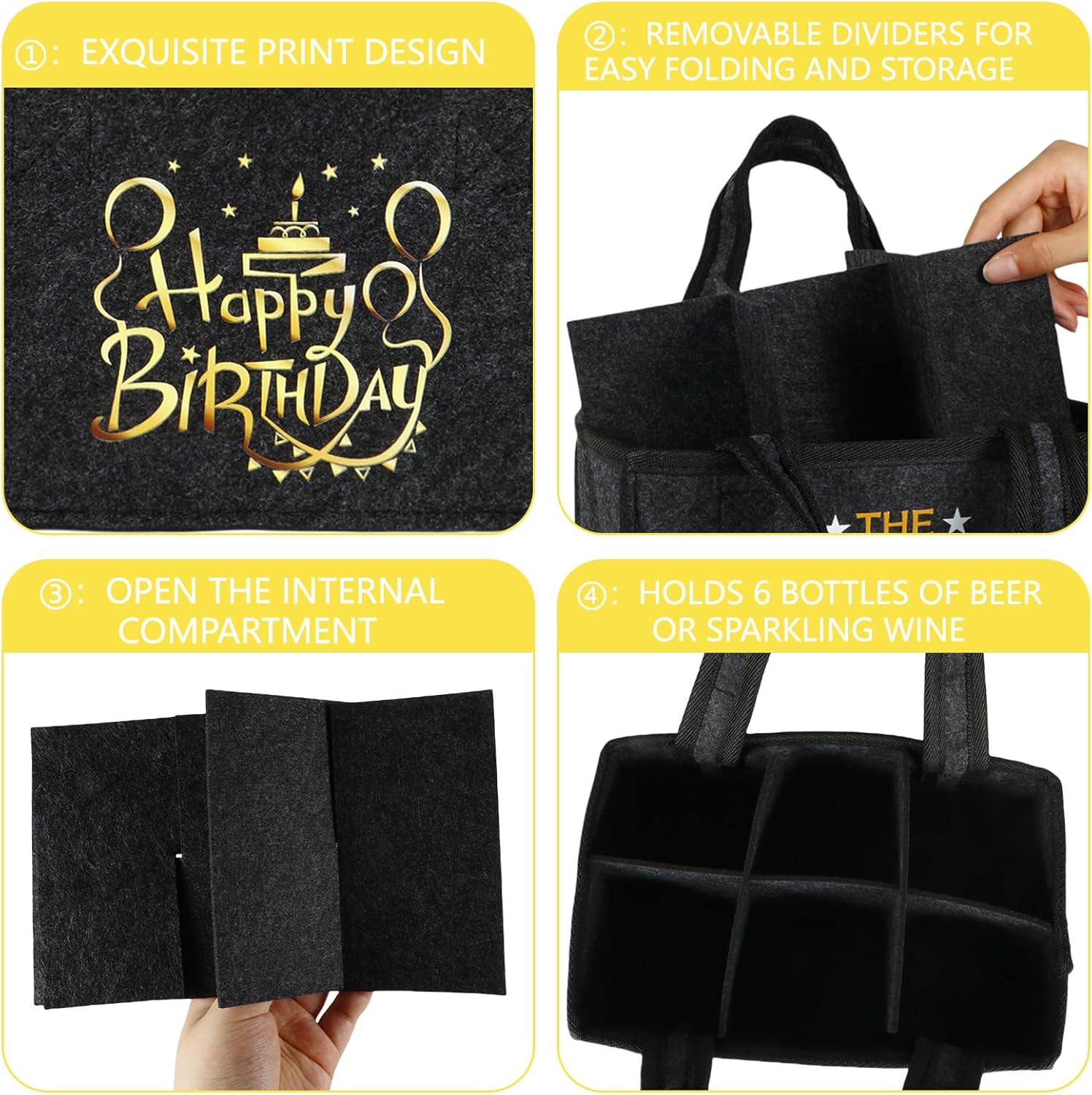 Detalle de KHstylehoo Männerhandtasche Bier – Flaschentasche für 6 Flaschen mit „Happy Birthday“-Design