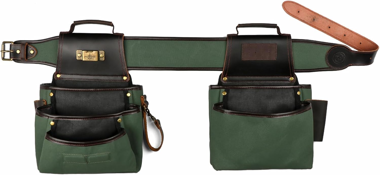 Thumbnail 1 de TourBON Canvas and Leather Apron Tool Belt Pouch – Heavy Duty Storage for Electricians and Carpenters