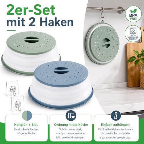 Thumbnail 3 de Katleay 2-Stück: Faltbare Mikrowellenabdeckung mit Haken (Grau/Blau)
