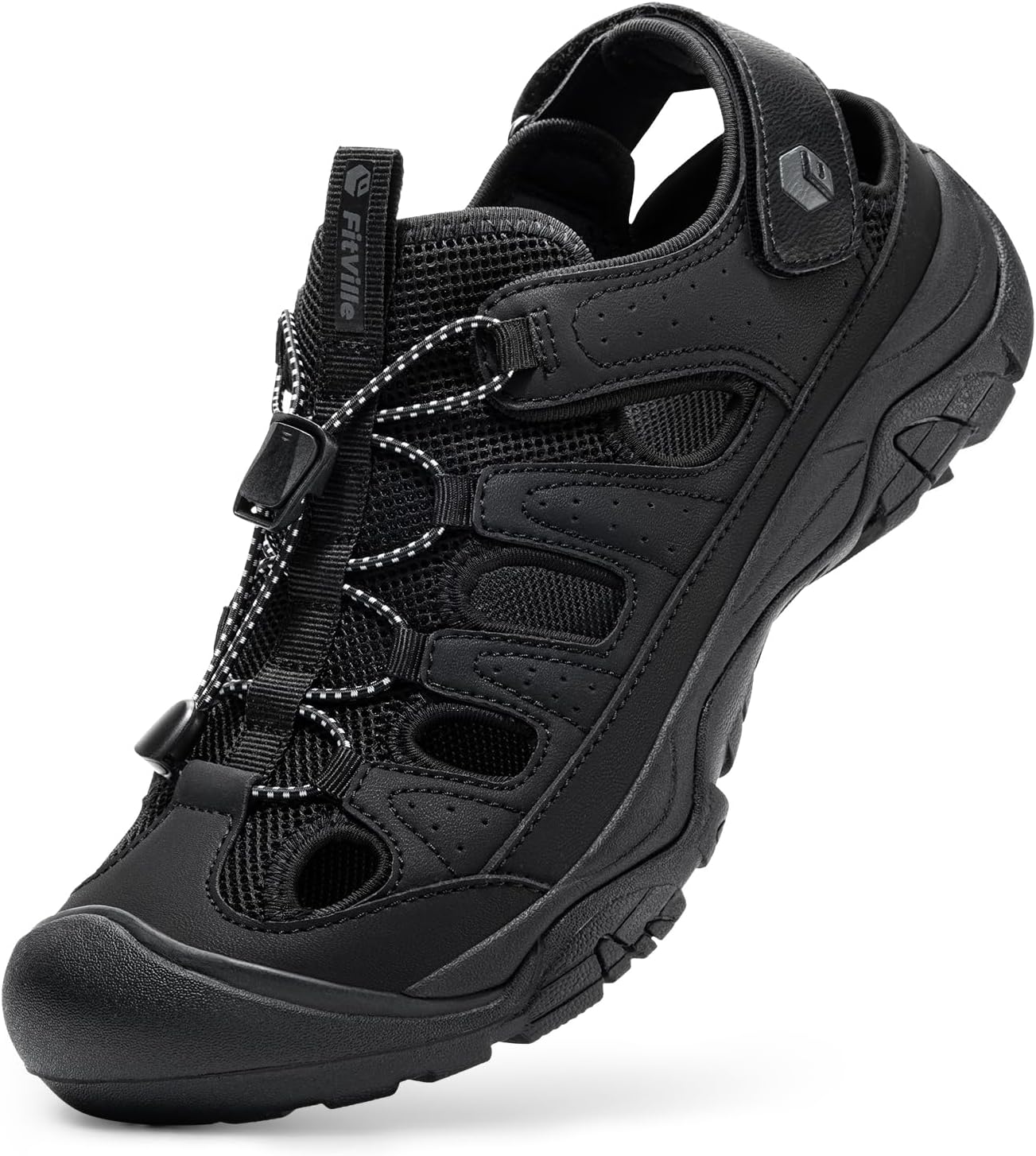 Detalle de FitVille Weite Sandalen Herren – Sommerschuhe für breitere Füße mit Klettverschluss