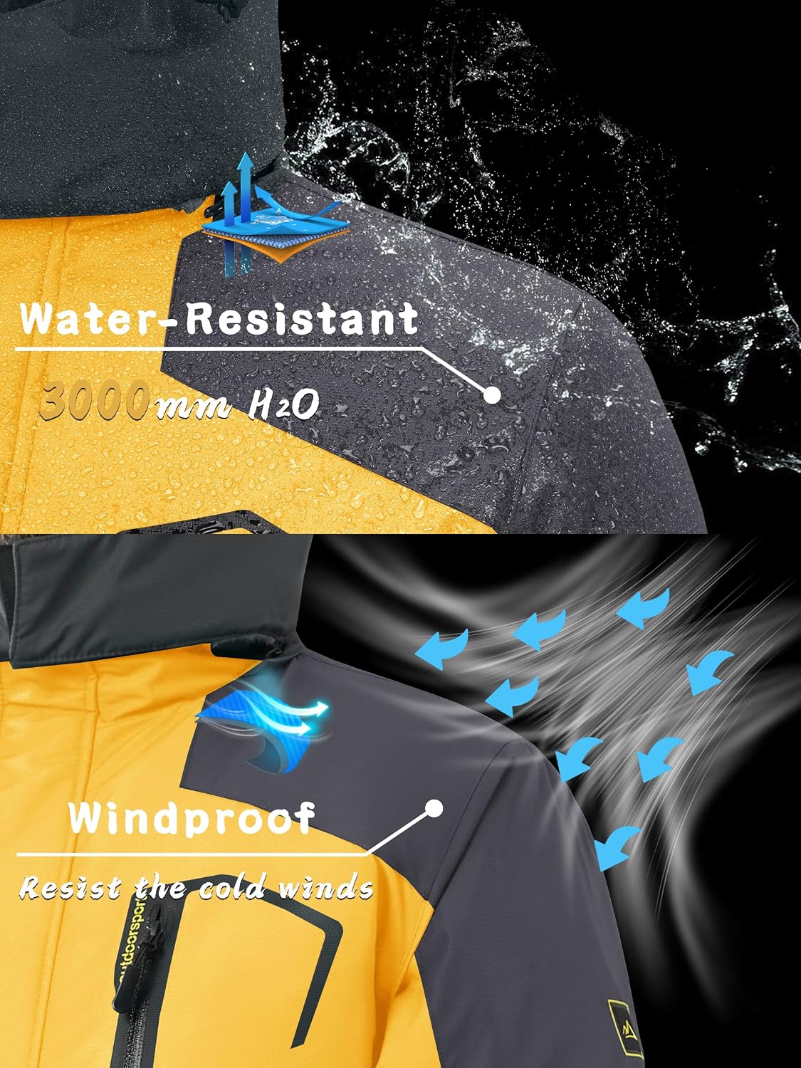Detalle 2 de KEFITEVD Chaqueta impermeable Hombre con capucha desmontable