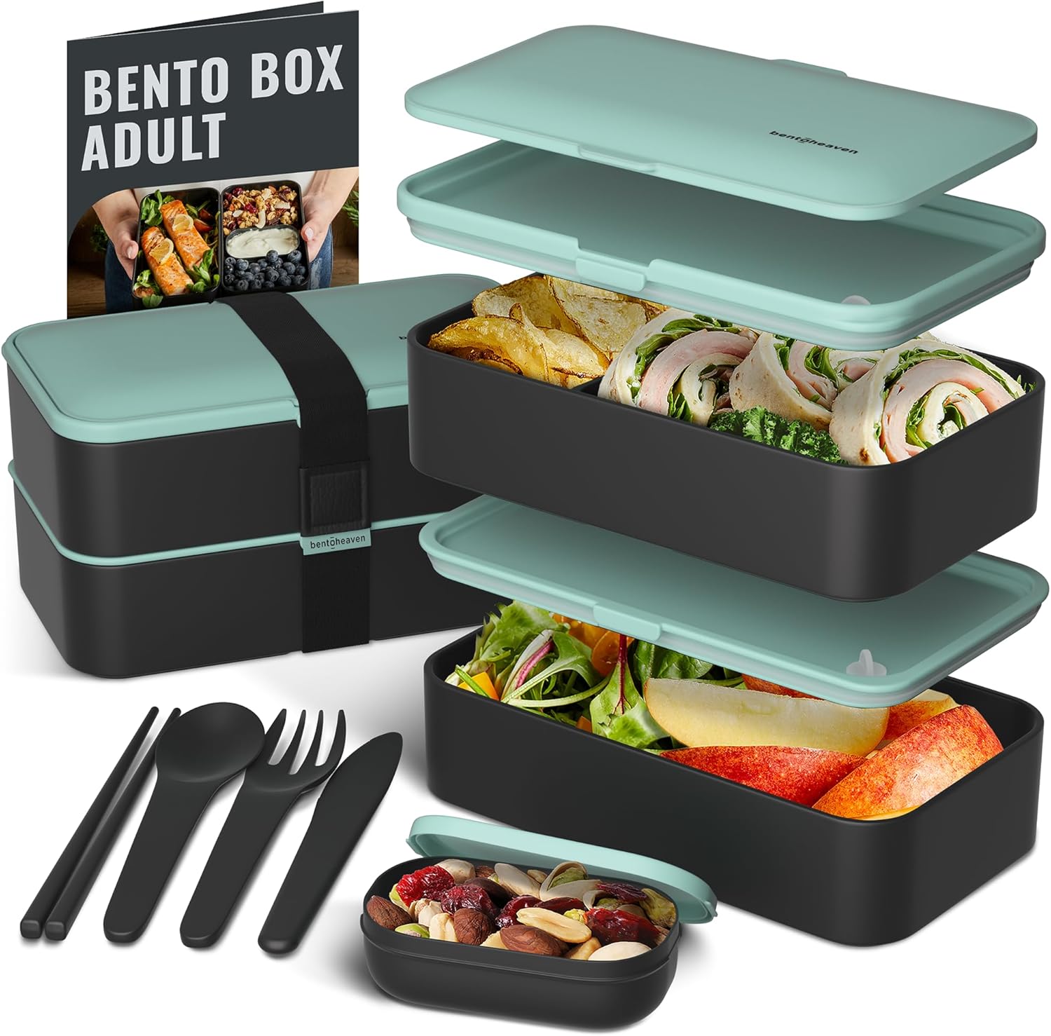 Thumbnail 6 de Bentoheaven Premium Bento Box Adult Lunch Box (Microwavable, 2 Compartments, Dip Container) with Utensils & Chopsticks