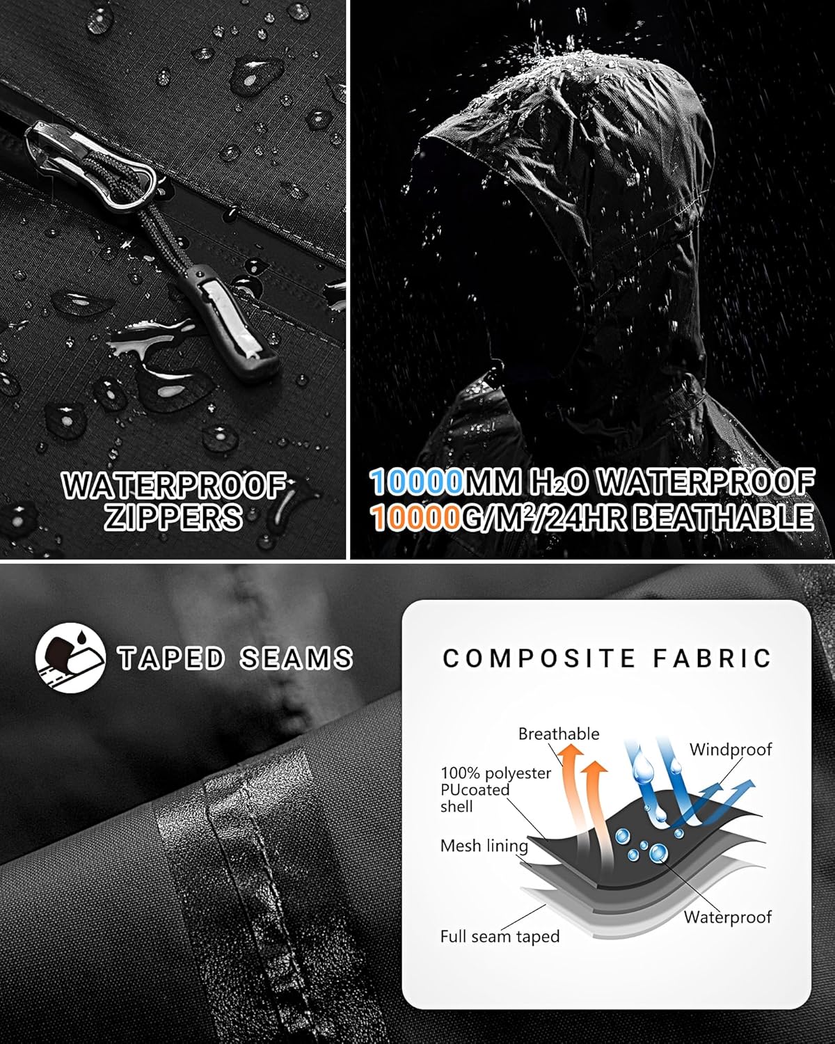 Detalle de Outdoor Ventures Damen Regenjacke 10000MM – wasserdicht, atmungsaktiv, leicht gefüttert