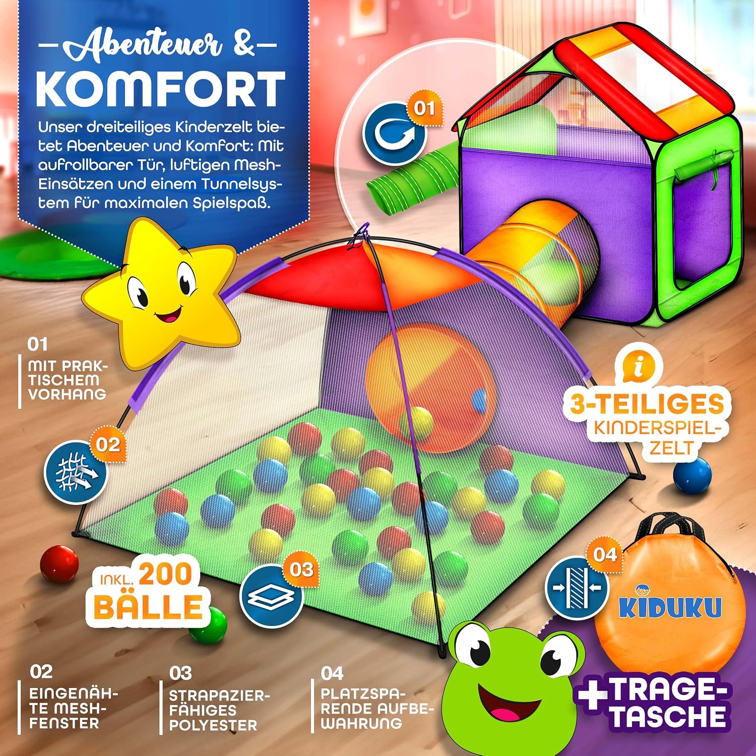 Thumbnail 1 de KIDUKU KZ-002 speeltent met kruiptunnel, ballen en opbergtas