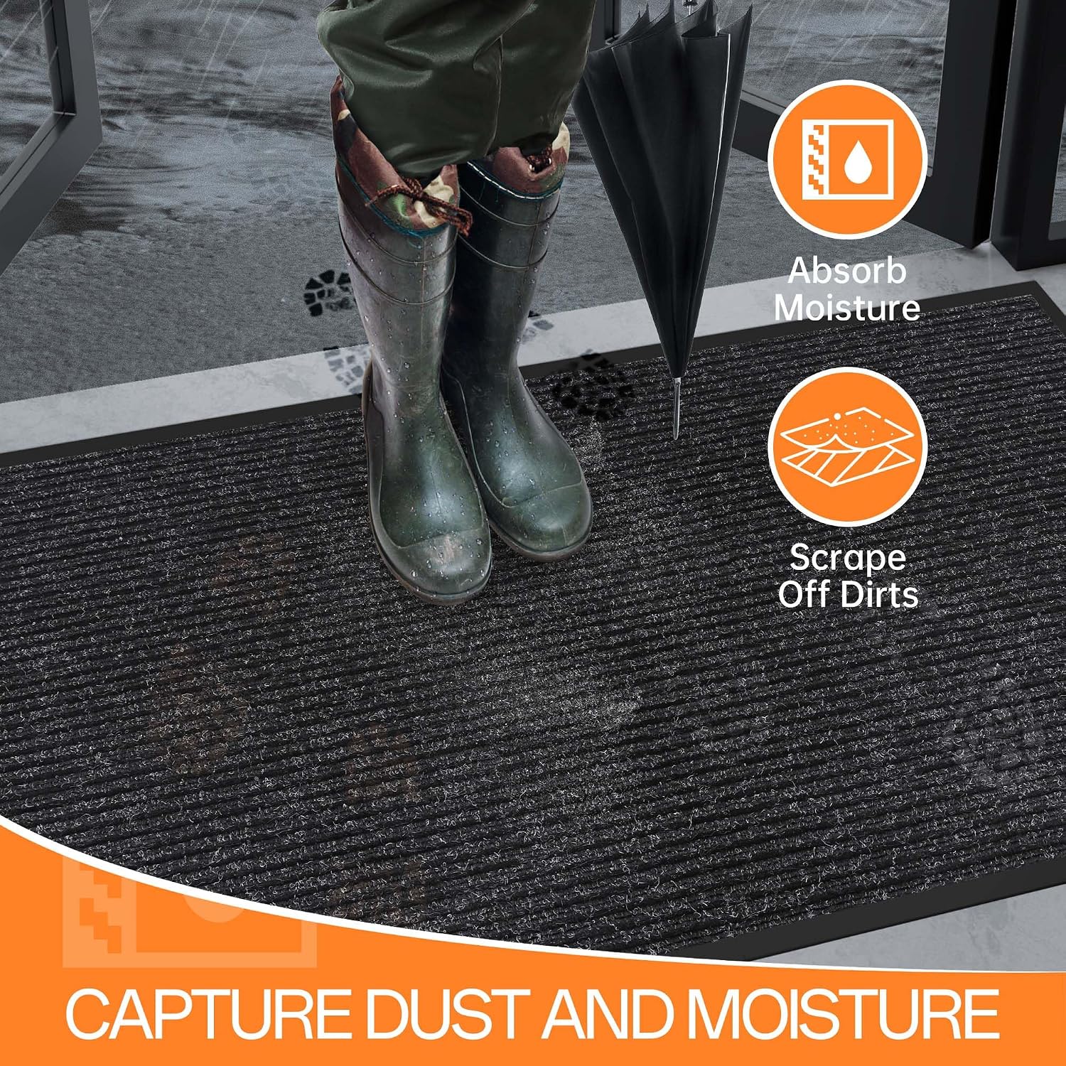 Thumbnail 2 de HOMEK Indoor Outdoor Door Mat (10' x 3') with Non-Slip Rubber Backing