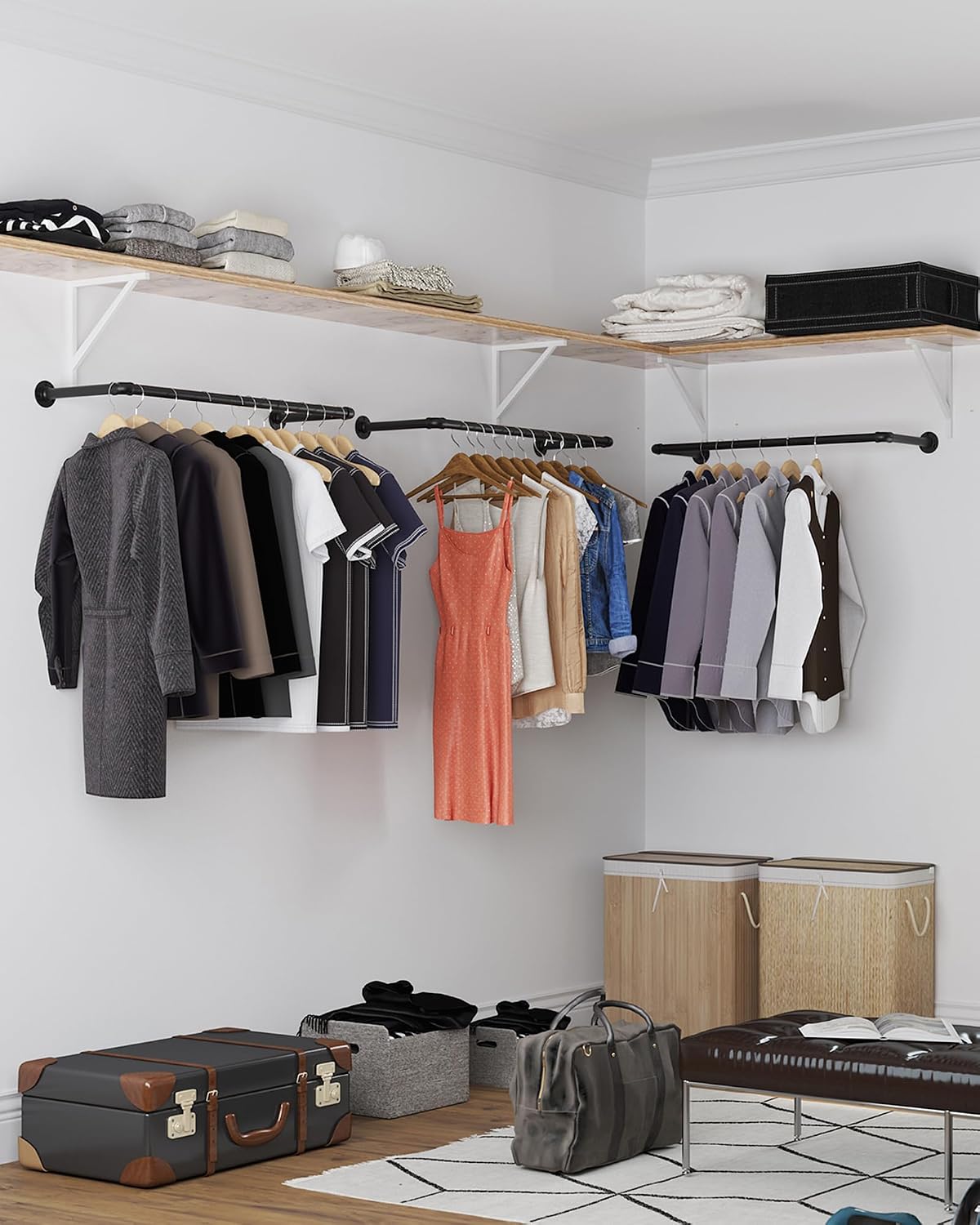 Detalle de SONGMICS HSR67BK02 Wall-Mounted Clothes Rails, Set of 2, Matte Black