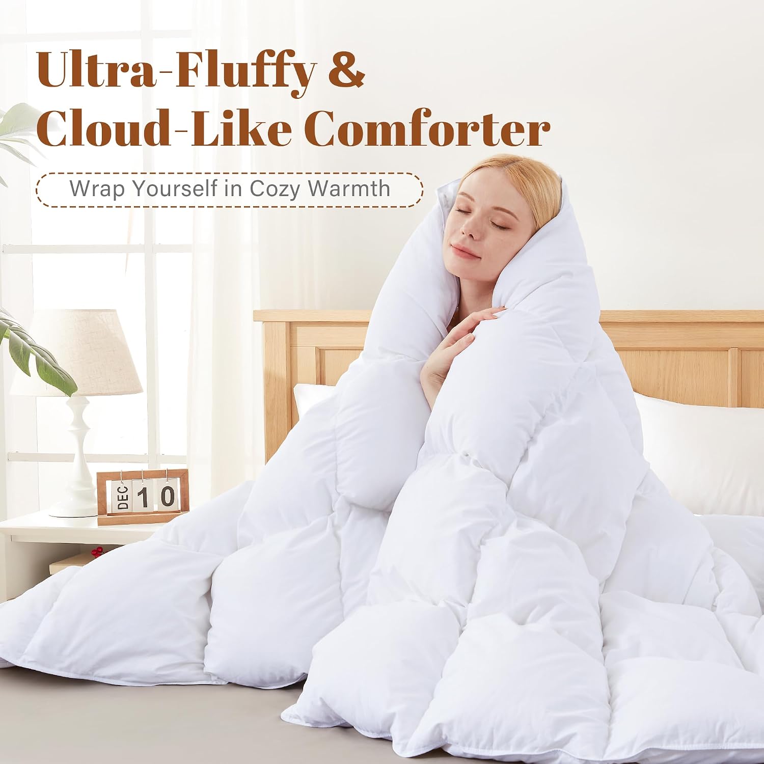 Detalle 1 de Cosybay King Feather and Down Fiber Comforter Insert, Cotton Cover, Medium Warmth