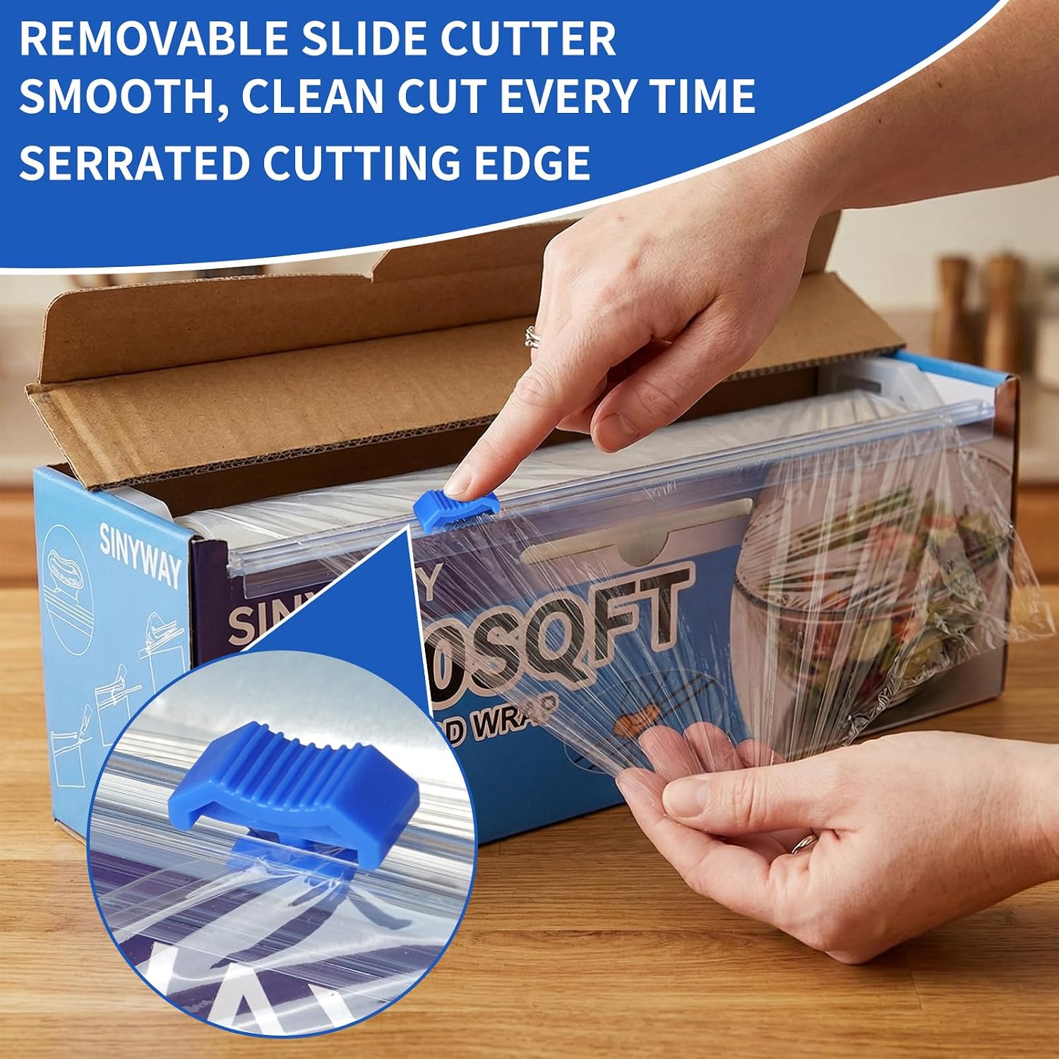 Thumbnail 2 de 12" x 2300 SqFt Plastic Wrap with Slide Cutter — Commercial-Size Cling Wrap for Home or Kitchen