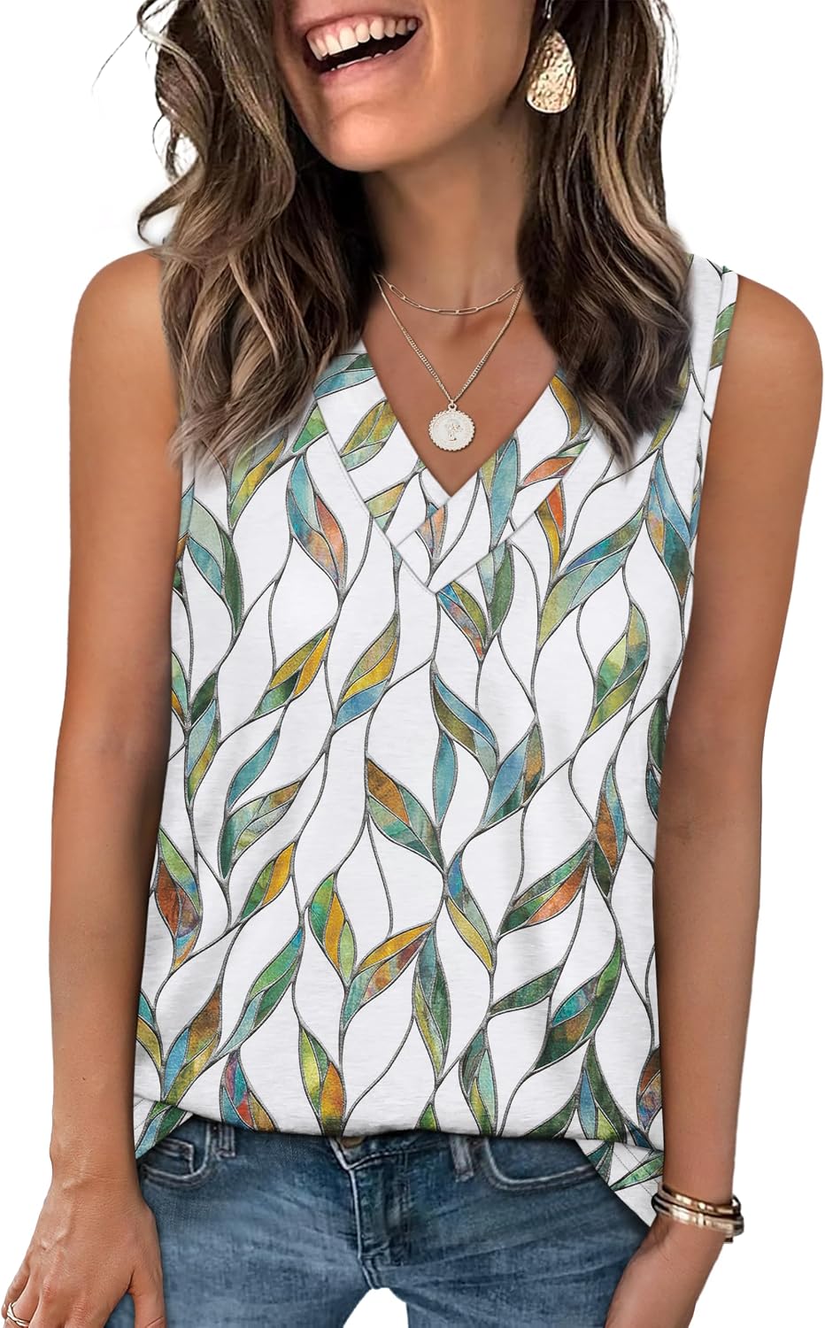 Detalle de WIHOLL Women's V-Neck Sleeveless Tank Top – Summer Casual Loose Fit