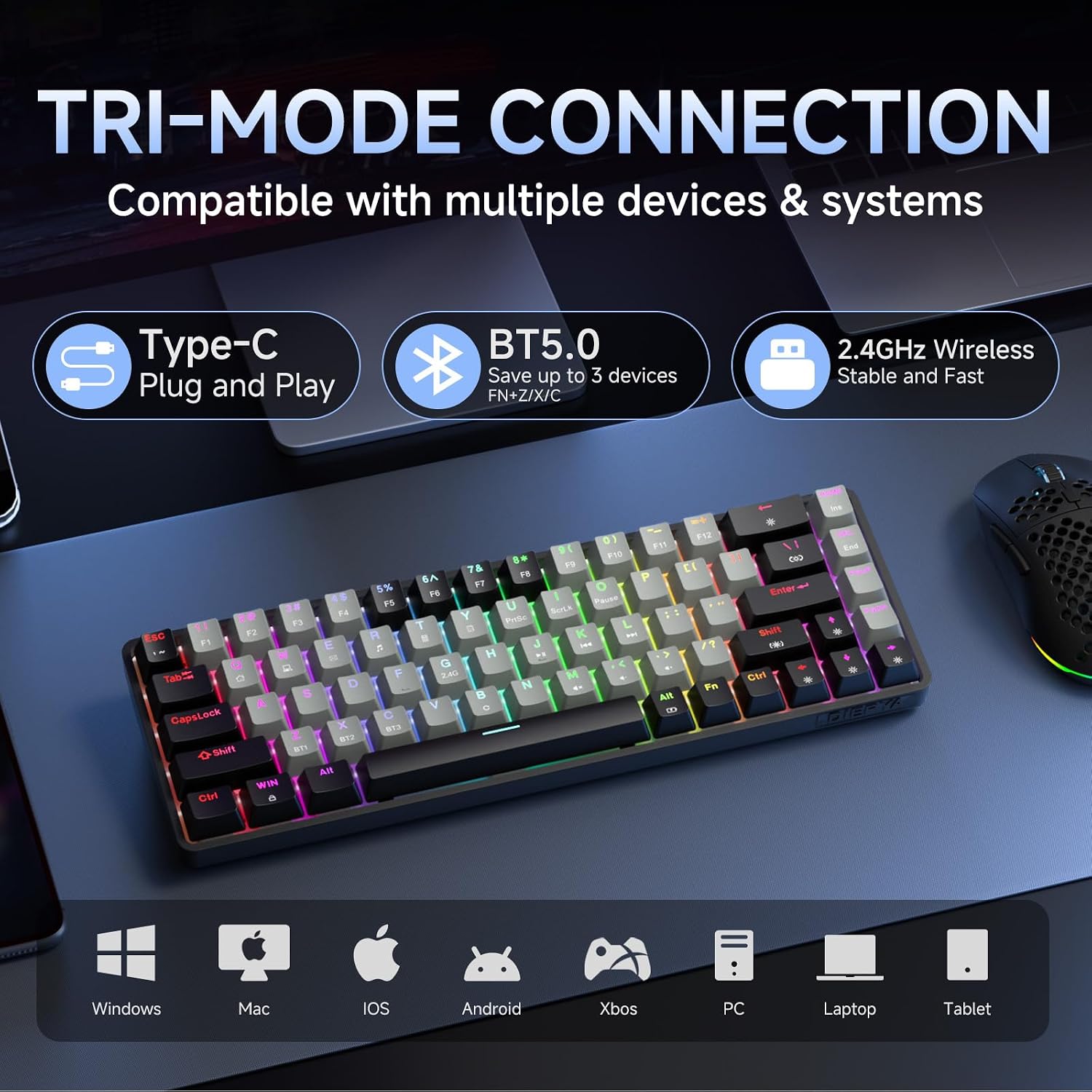 Detalle de Dierya DK68 tastiera gaming wireless 60%