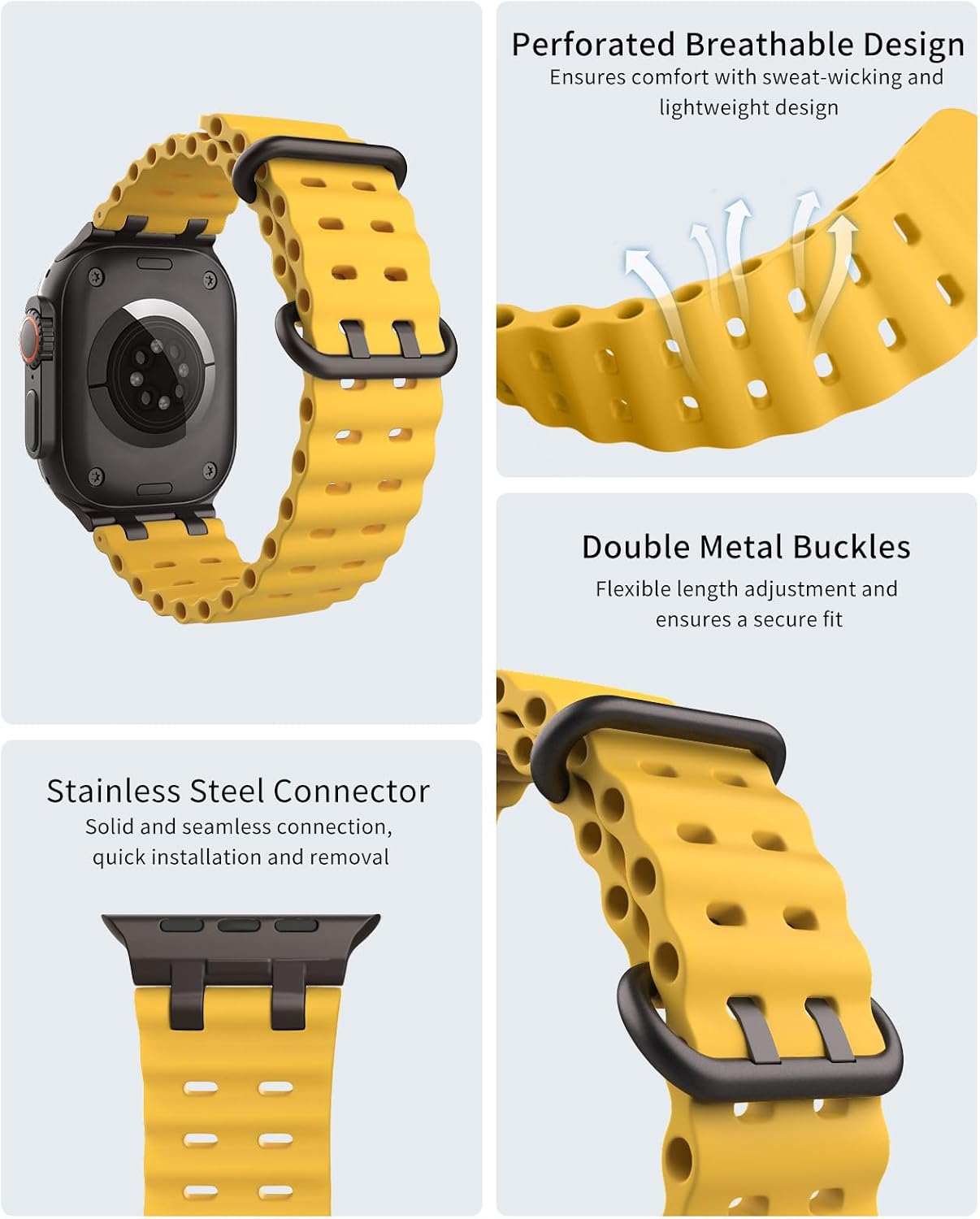 Detalle de TiMOVO Ocean Strap for Apple Watch Ultra 3/2/1 49mm – breathable silicone sports band with metal connector