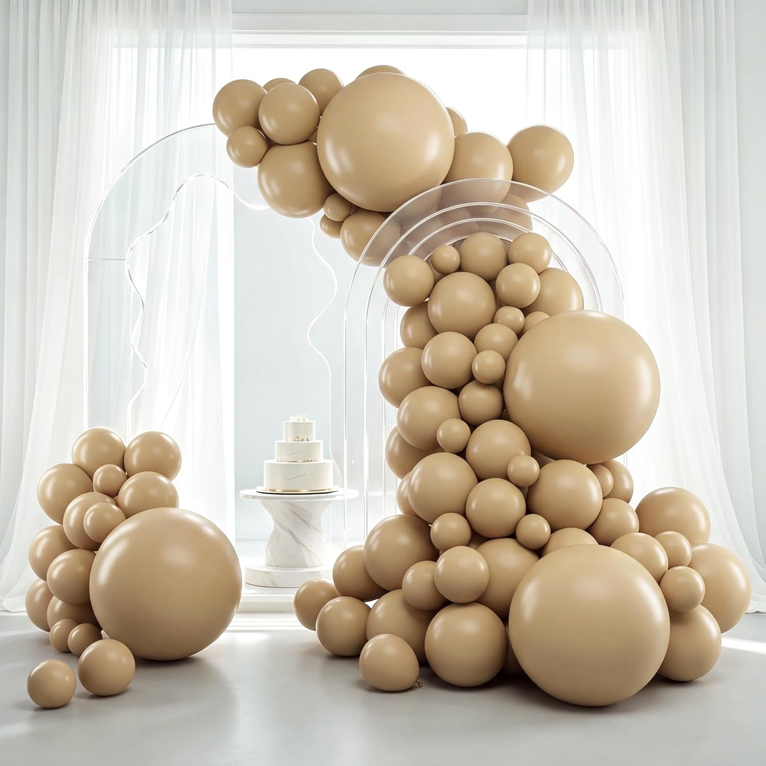 RUBFAC Vanilla Brown Beige Balloons 129pcs – Multi-Size Latex Balloon Kit for Wedding, Baby Shower, and Themed Parties