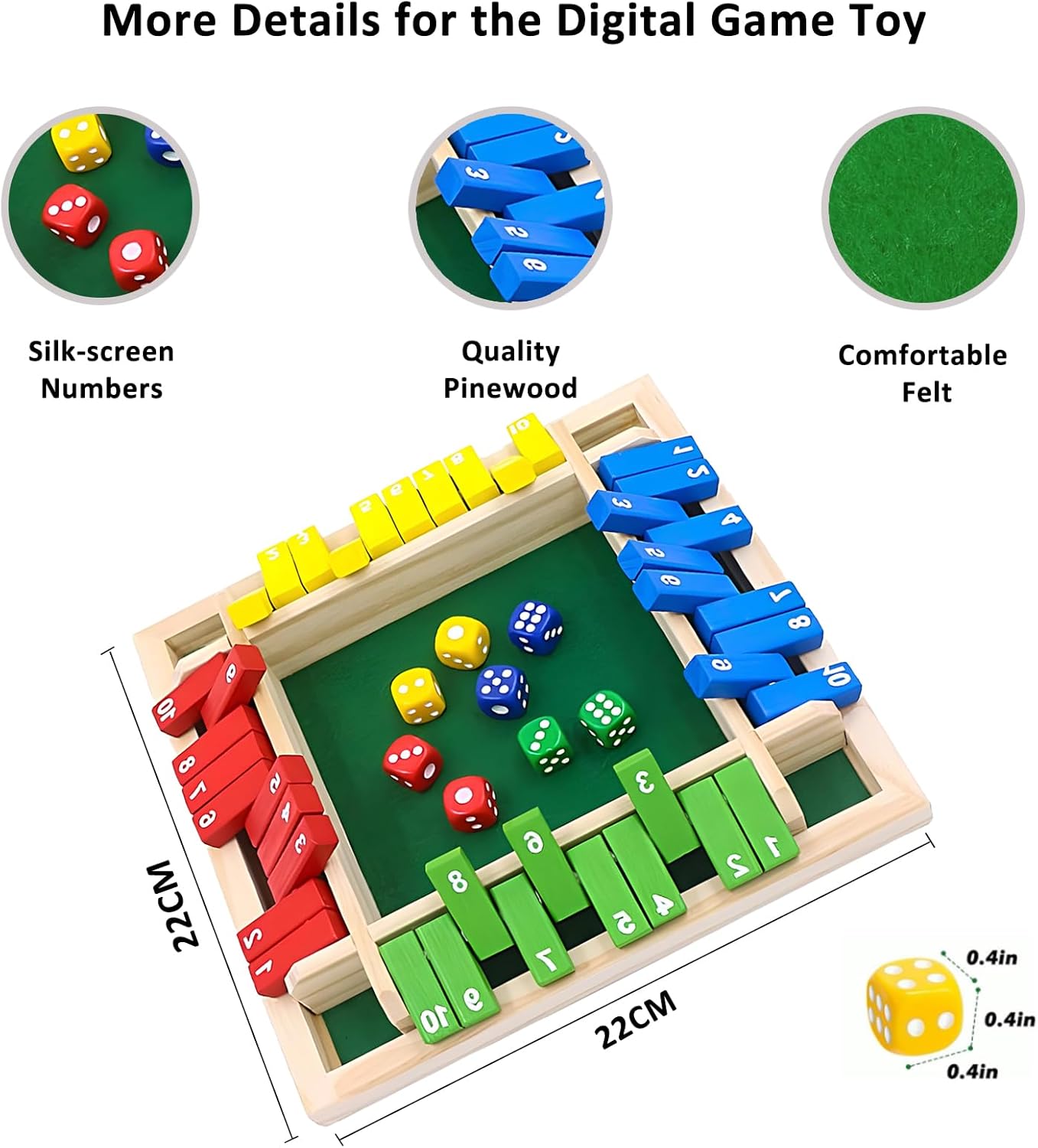 Detalle 2 de ChaneeHann Shut The Box – Würfelspiel mit 8 Würfeln, Holz-Variante