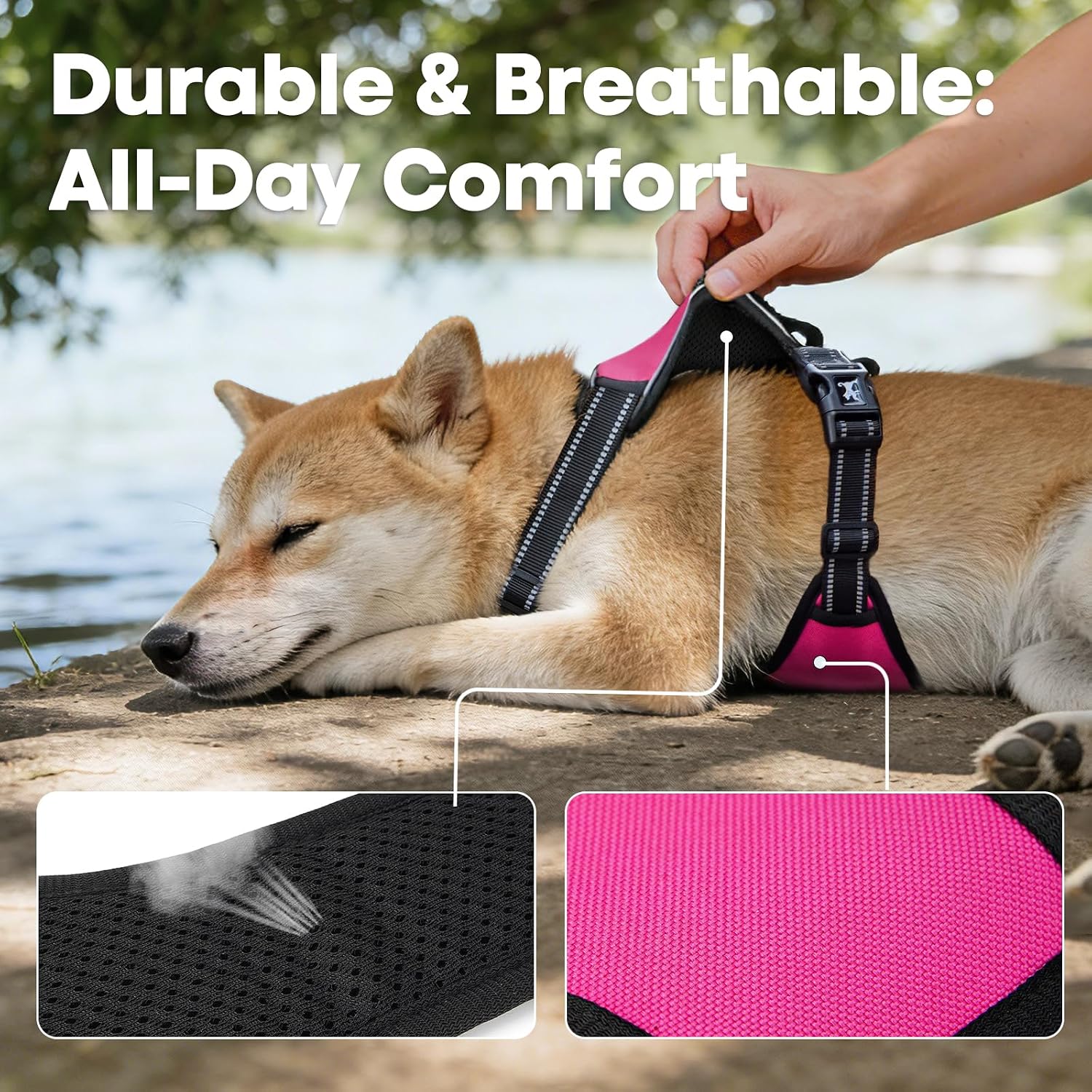Thumbnail 6 de PoyPet No Pull Dog Harness – Reflective Vest with Dual Leash Attachments and Easy Control Handle (Hot Pink, Size M)