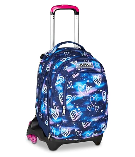 Detalle de Seven Zaino Trolley Scuola Elementare per Bambina – 3 Ruote Detach, Spallacci a Scomparsa, colore viola/rosa