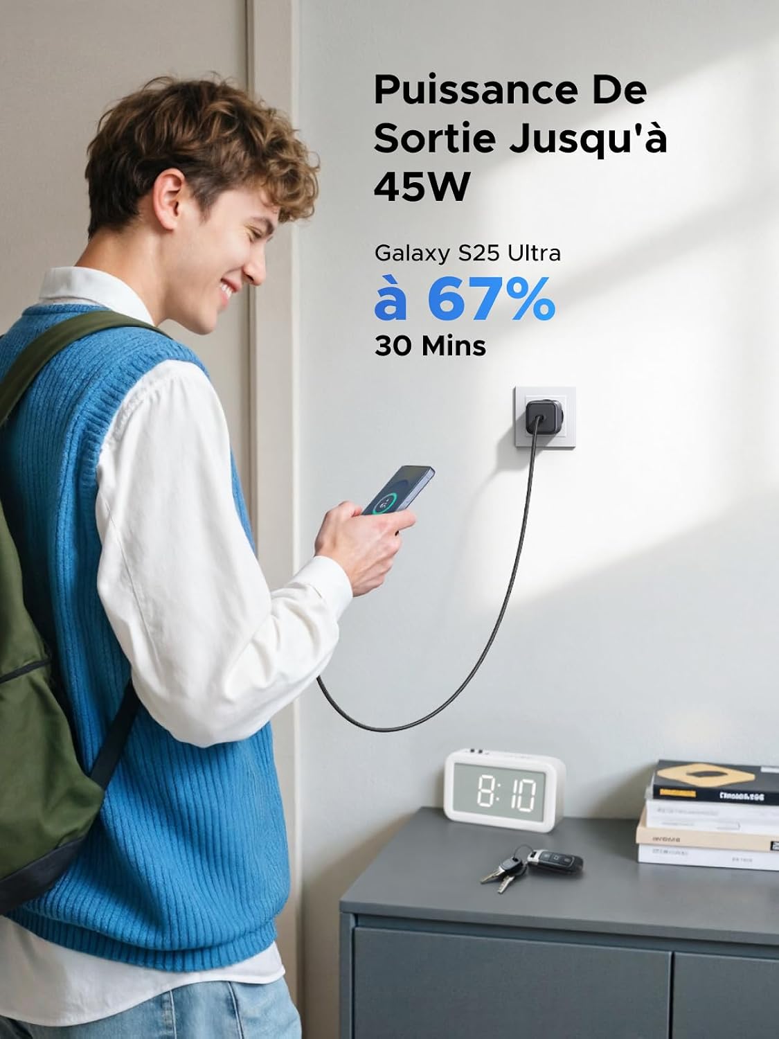 Detalle de UGREEN Zapix USB-C-oplader 45 W met GaNInfinity en PPS, zwart