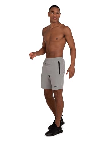 Thumbnail 3 de TCA Pantalones Cortos Deportivos con Cremalleras para Hombre – Tecnología Elite Tech (Gris Claro/Negro, L)