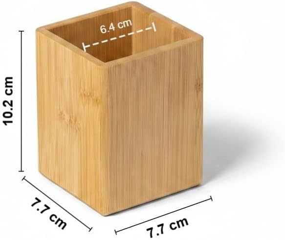 Detalle de OSCO BAM-PP1 bamboe pennenhouder, vierkant en gelakt, 10,2 cm hoog