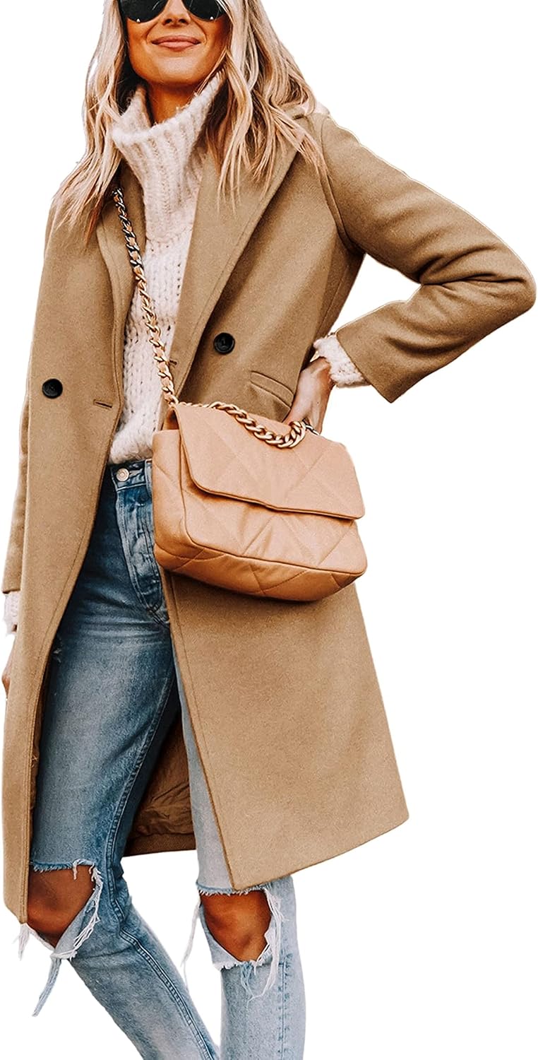 Detalle de Hooever Women's Wool-Blend Peacoat, Double-Breasted with Notched Lapel