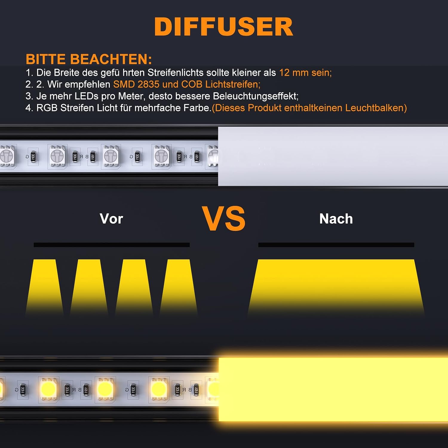 Detalle de Chesbung 20 x 1 m Schwarz – V-förmiges LED Aluminium Profil mit milchiger Abdeckung für 12 mm LED-Streifen