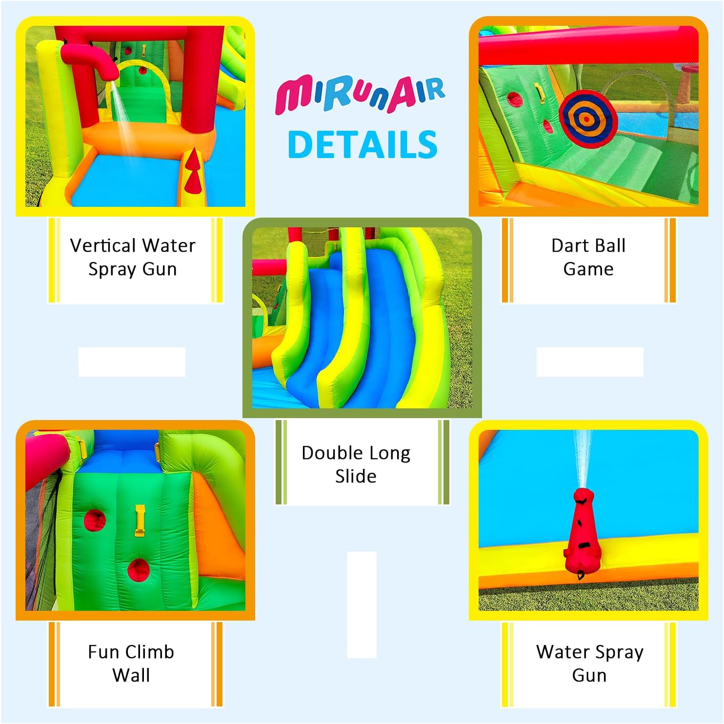 Detalle de MIRUNAIR Inflatable Bounce House with Slides — Backyard Water Park for Kids