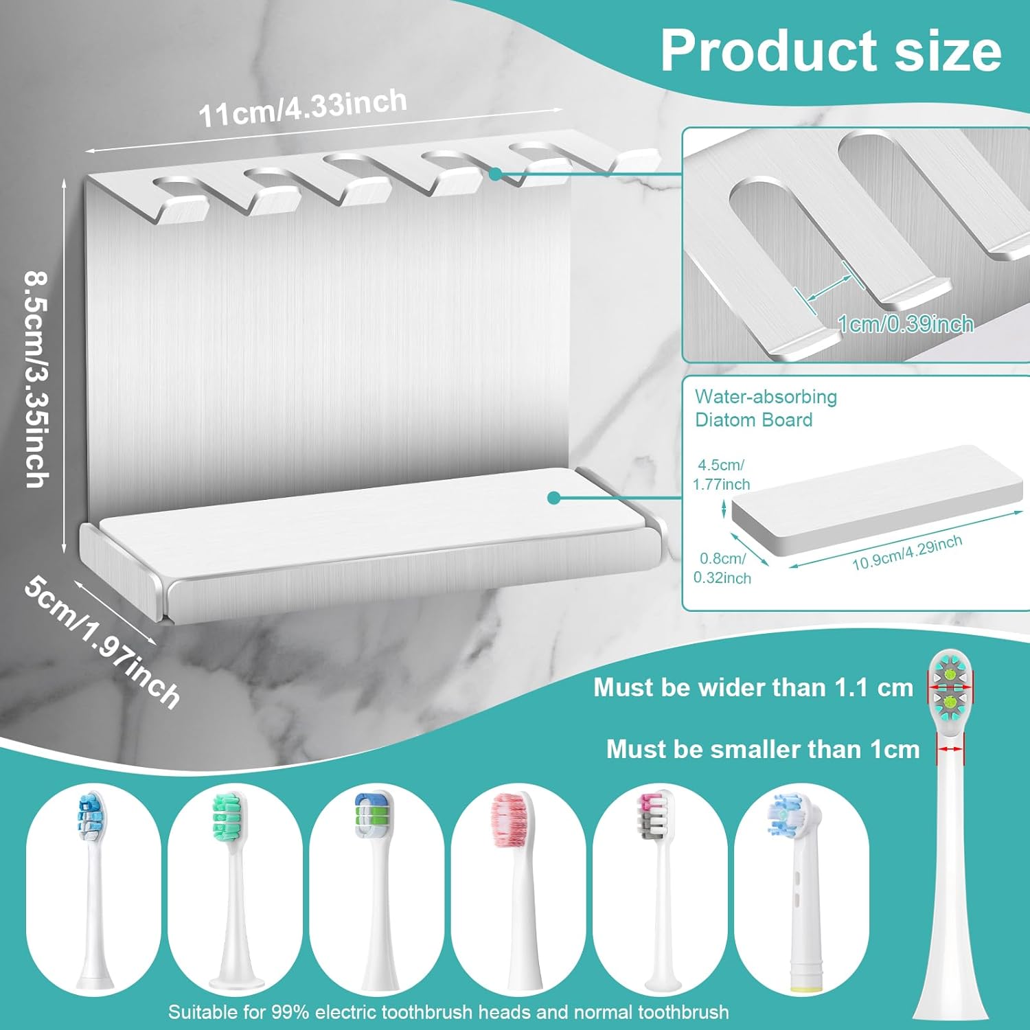 Thumbnail 1 de Vandicka Stainless Steel Wall-Mounted Toothbrush Holder for 5 Electric Heads