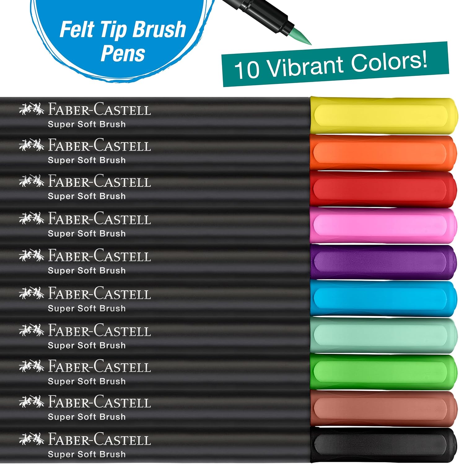 Detalle de Faber-Castell ブラックエディション ブラシペン 10本セット、ブラックインク・筆先タイプ