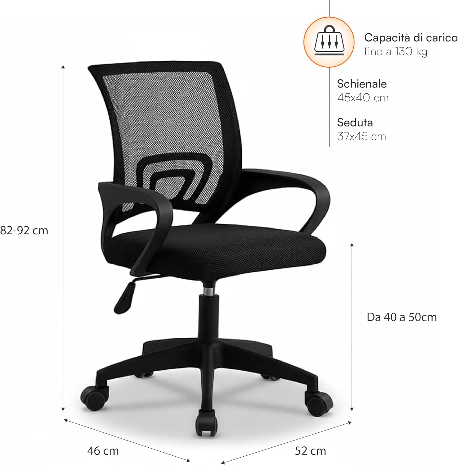Thumbnail 2 de Baroni Home Sedia da Ufficio Ergonomica con Supporto Lombare, Schienale Traspirante e Braccioli Reclinabili