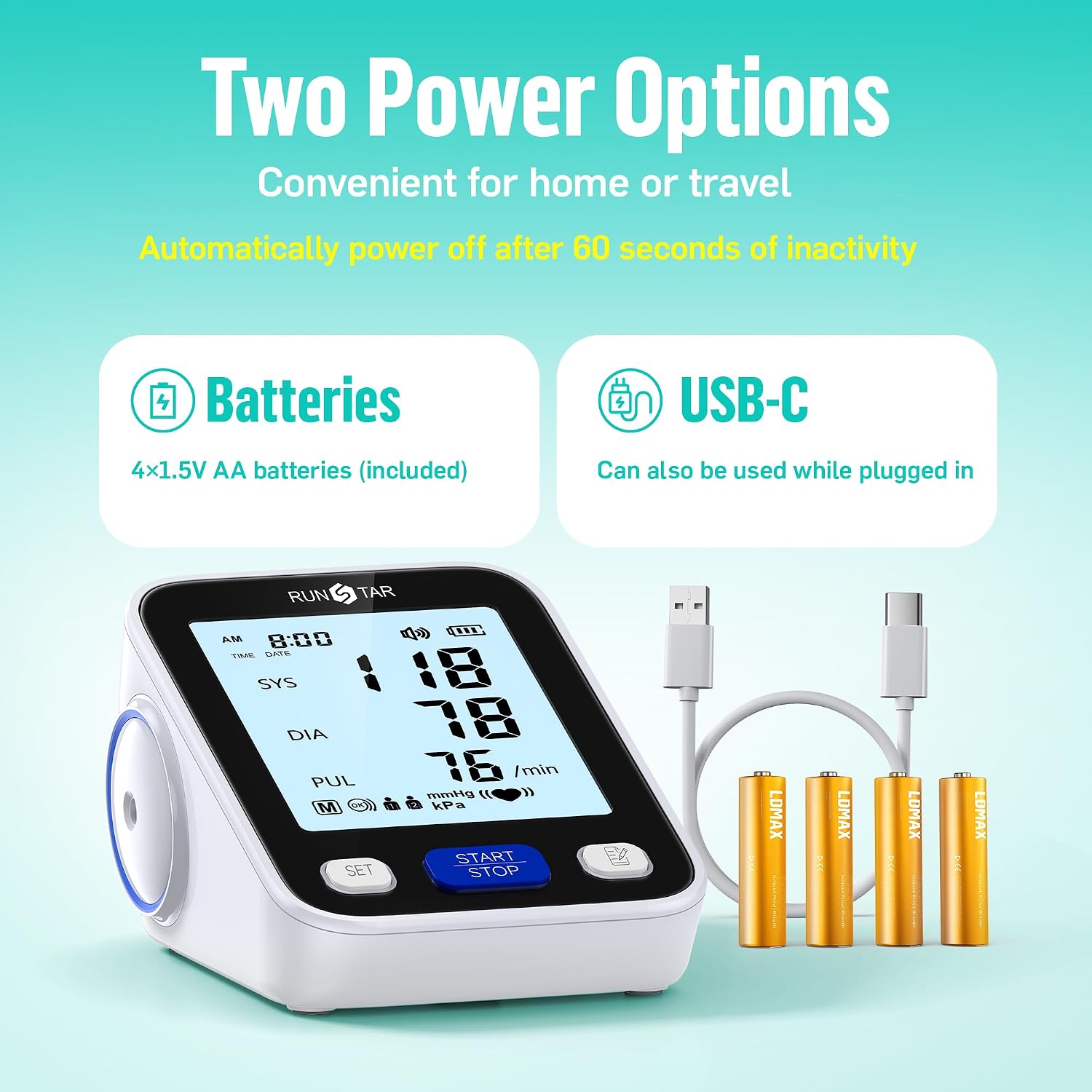 Detalle 2 de Runstar BP-205 Upper Arm Blood Pressure Monitor with Wide-Range Cuff and 2-User Memory