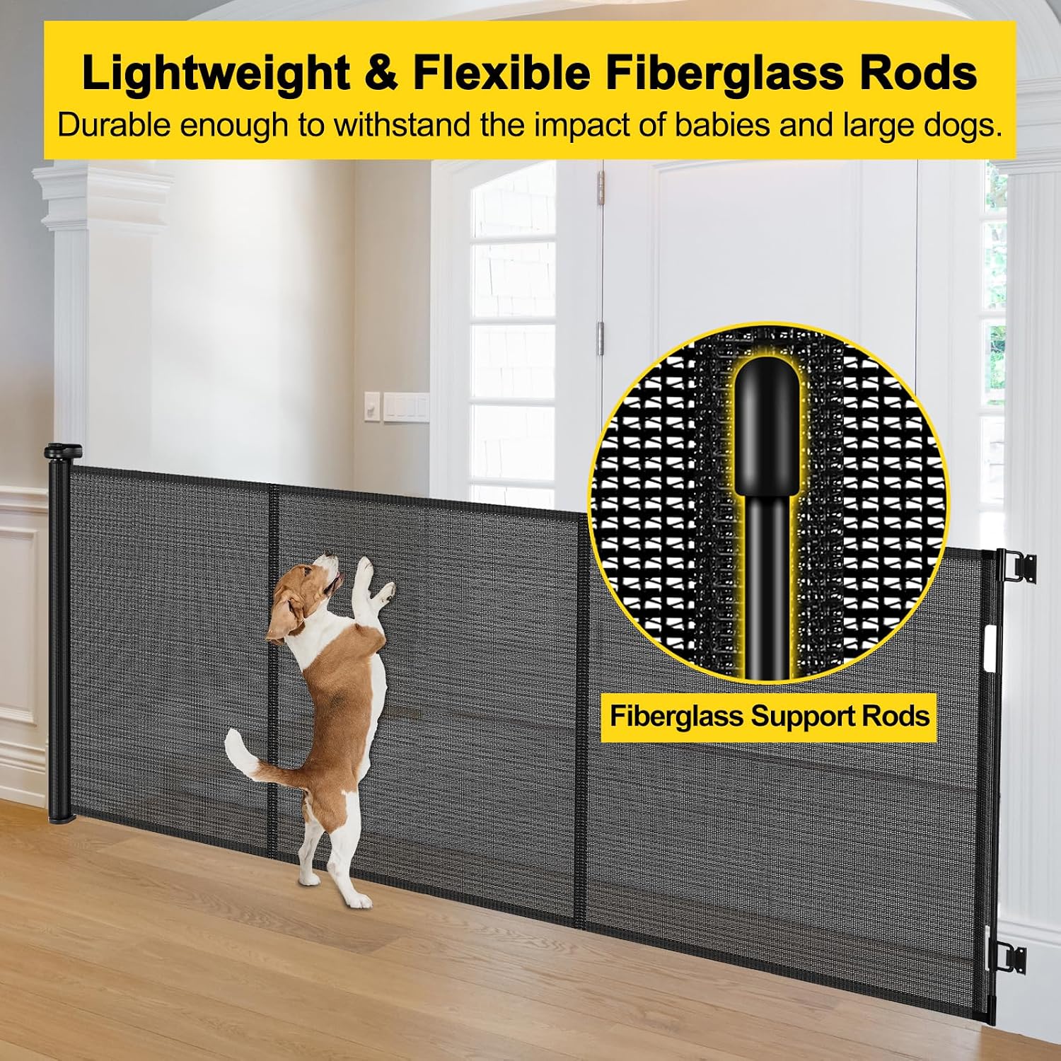 Detalle de Bingguz 42-Inch x 200-Inch Retractable Baby Gate with Reinforced Support Rods