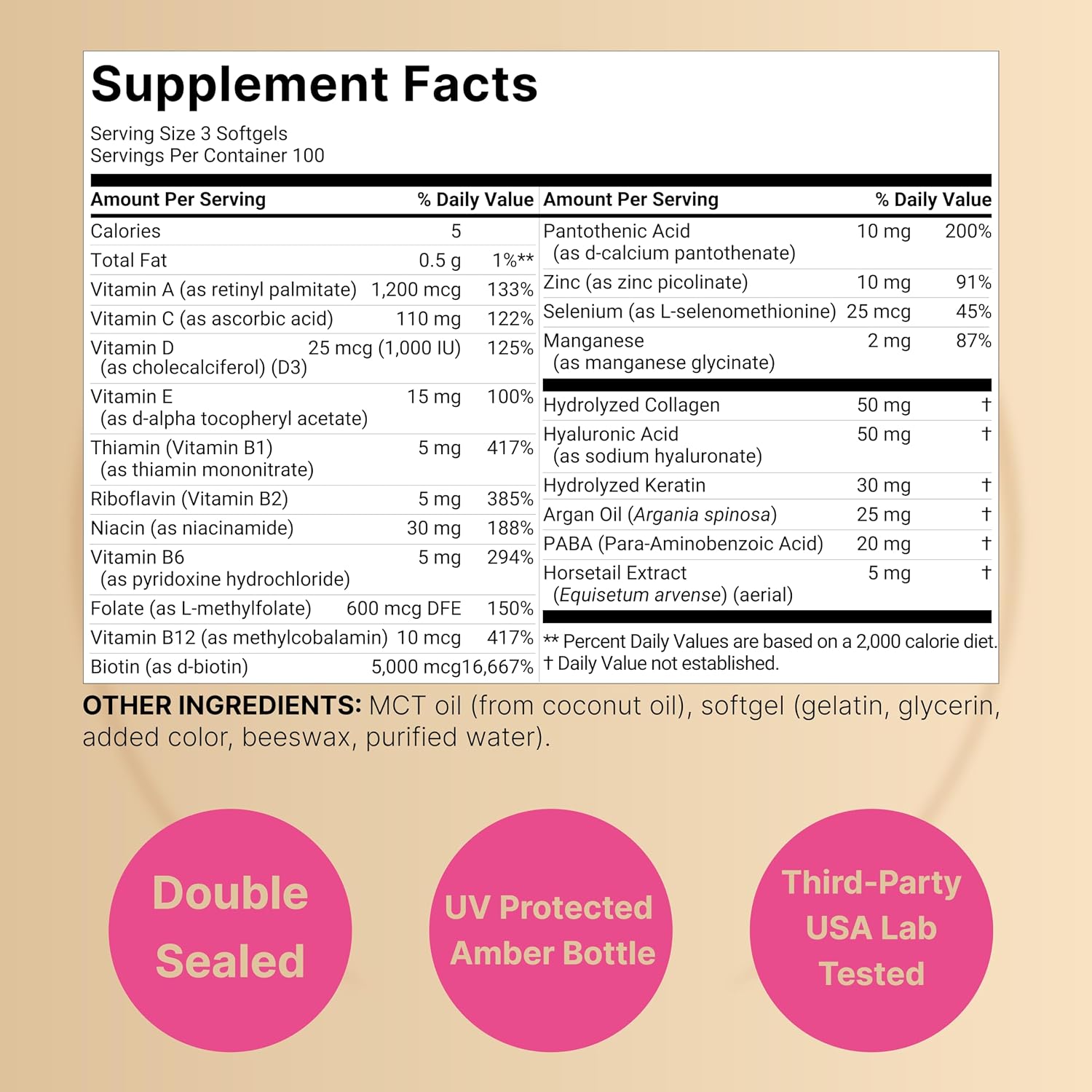 Detalle de NatureBell Hair, Skin & Nails Vitamins, 300 Softgels