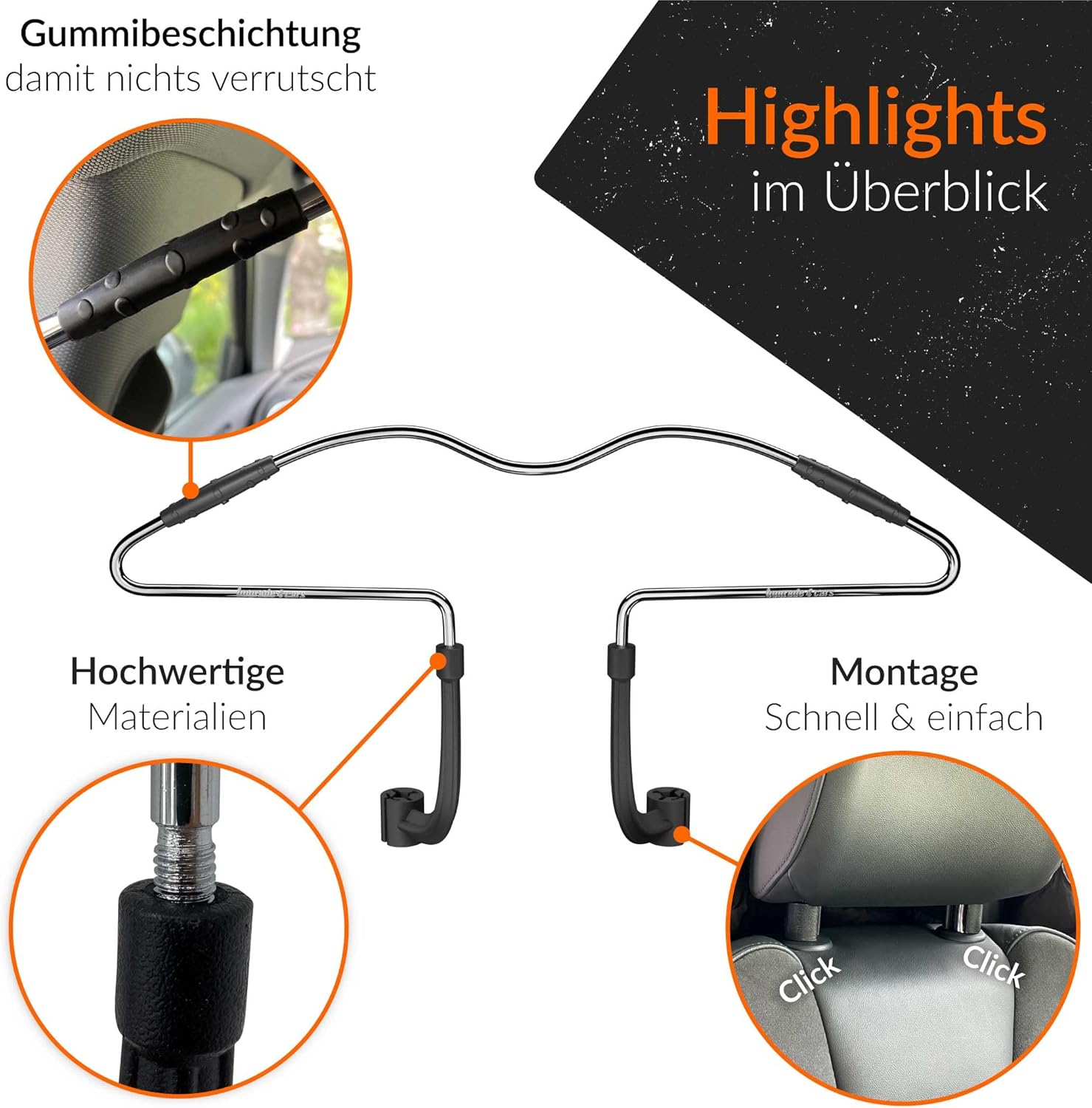 Detalle 2 de Upgrade4cars Auto Kleiderbügel Universal | Kleiderbügel für Kopfstütze aus Aluminium