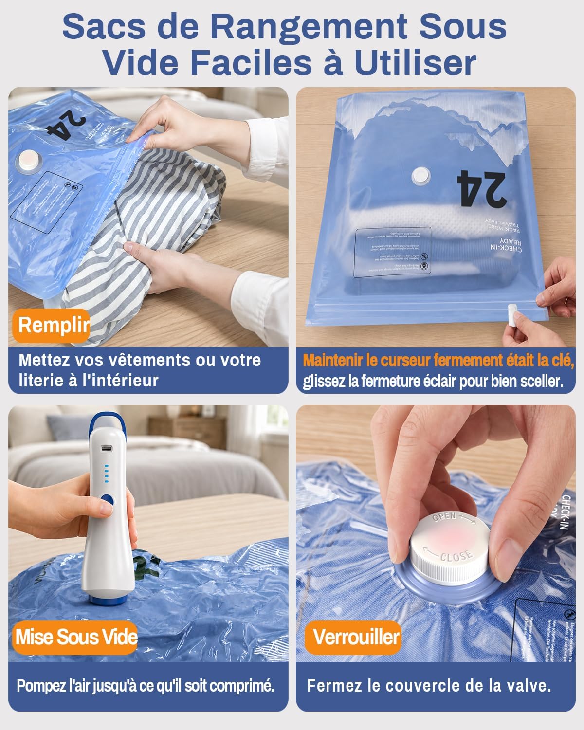 Detalle de Raplink Sac sous Vide Vetement avec Pompe Électrique et 12 Sacs de Rangement – Voyage, Déménagement et Rangement