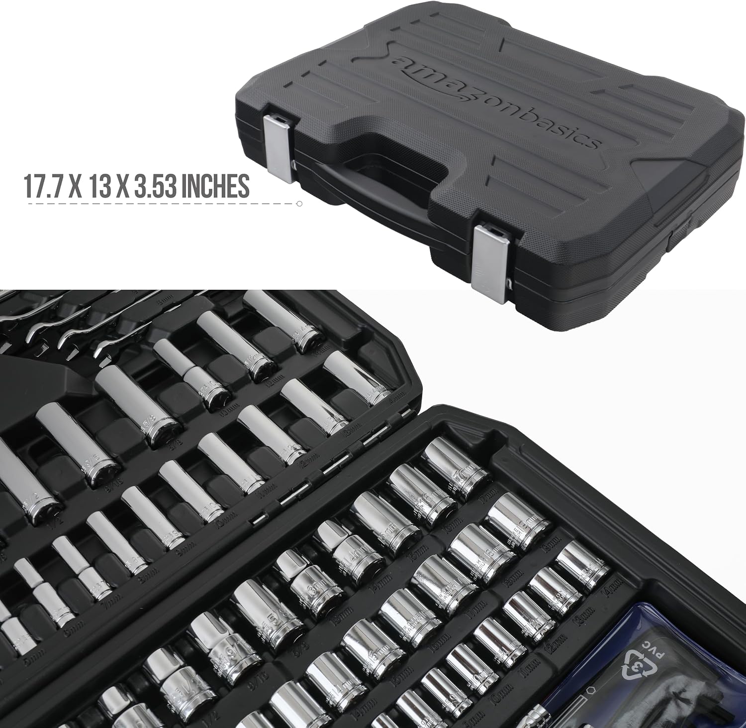 Detalle 2 de Amazon Basics zestaw nasadek 201 elementów, stal chromowo-wanadowa, walizka