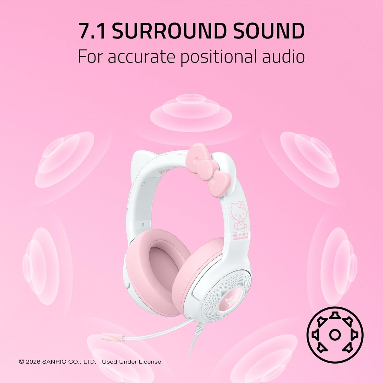 Detalle de Razer Kraken Kitty V2 USB Wired Headset: Hello Kitty Edition