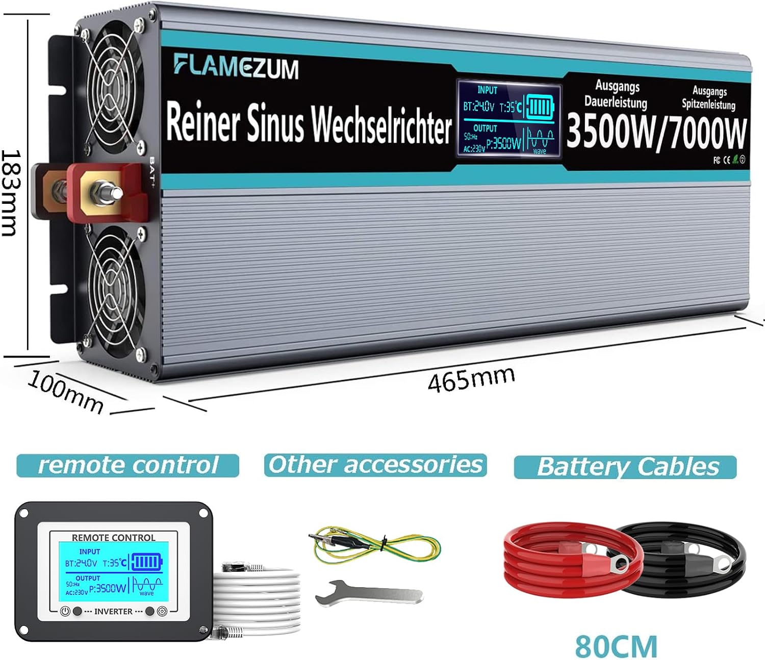 Thumbnail 6 de SUDOKEJI FLAMEZUM 3500W Wechselrichter 24V–230V