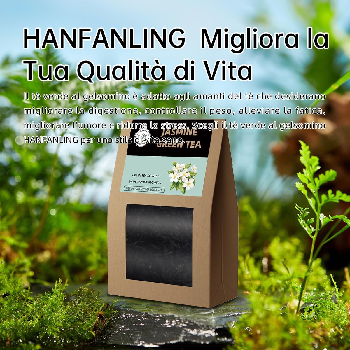 Thumbnail 3 de HANFANGLING Tè verde al gelsomino - 2 confezioni di foglie pure e aroma intenso