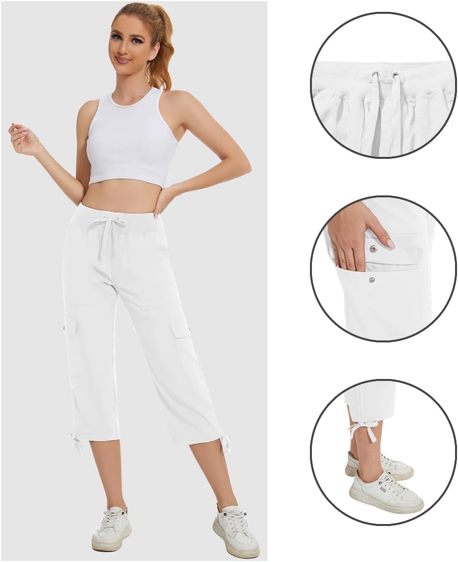 Detalle de Huayuzh Damen Cargo Caprihose Wanderhose 3/4 – Leichte Outdoor-Cargohose für Sommer und Reise